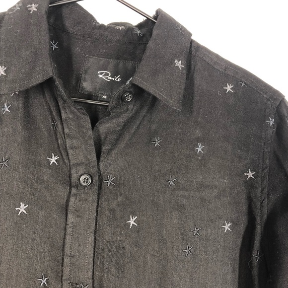 Rails Robyn Embroidered Star Shirt Tie Sleeve Button Down Black S - Picture 4 of 12